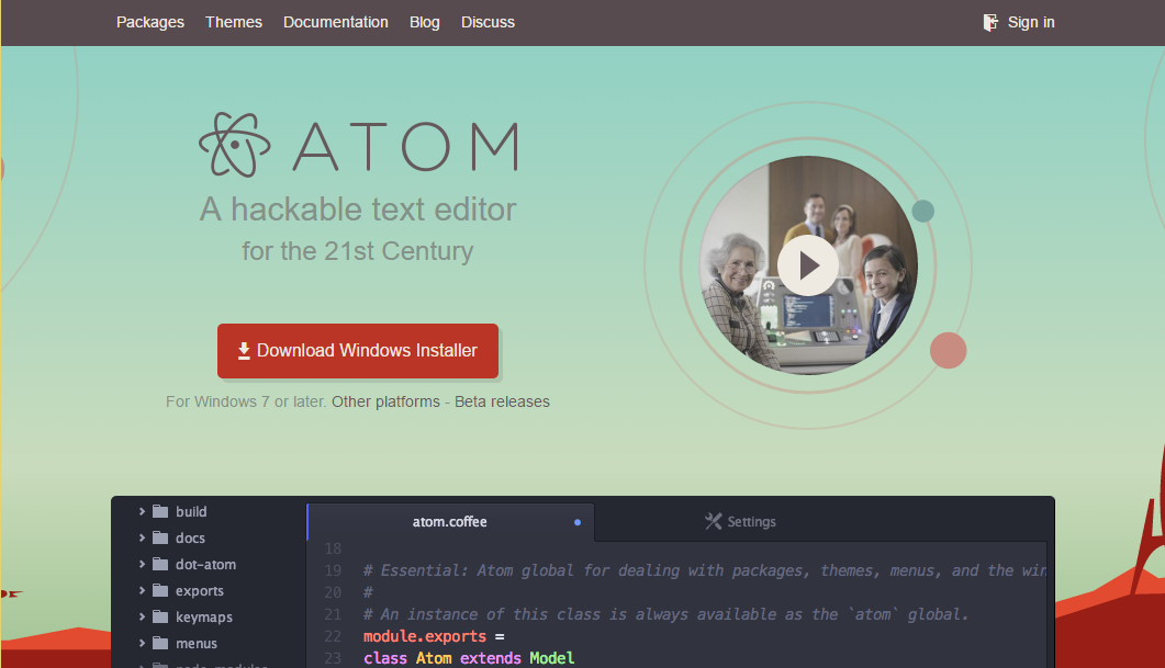 Gambar Homepage Atom.io dengan tombol download